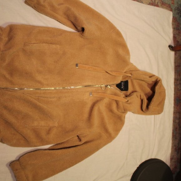 khaki brown teddy zip up hoodie - Picture 2 of 5